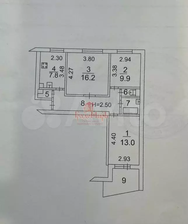 3-к. квартира, 60,8 м, 4/9 эт. - Фото 0