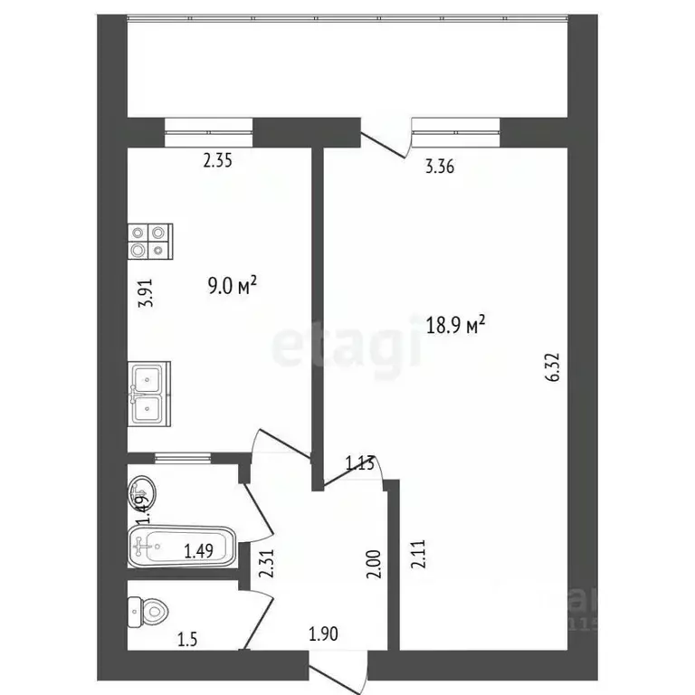 1-к кв. Чувашия, Чебоксары ул. 50 лет Октября, 12 (35.5 м) - Фото 2