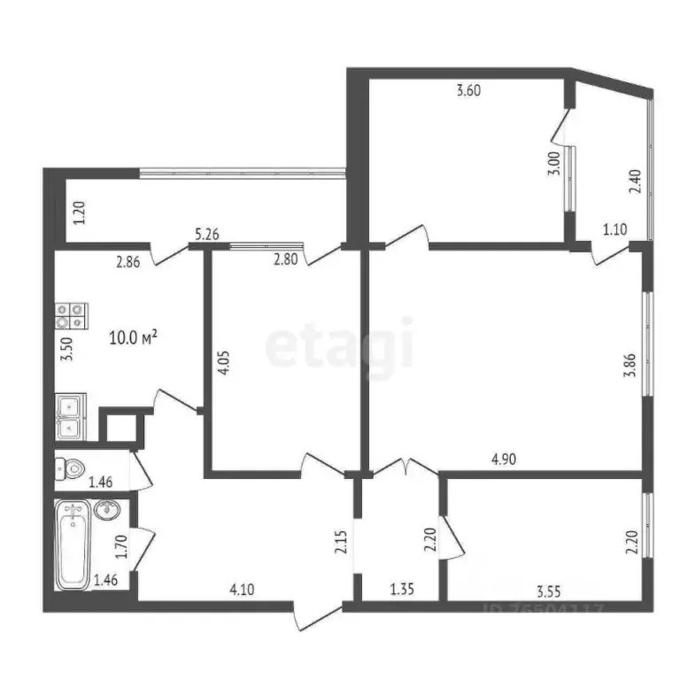 4-к кв. Севастополь просп. Октябрьской Революции, 23к1 (74.9 м) - Фото 1