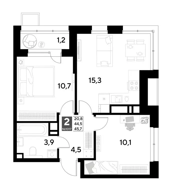 2-комнатная квартира: Омск, жилой район Снегири (45.7 м) - Фото 0