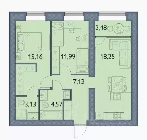 2-к кв. Брянская область, Брянский район, пос. Мичуринский, ... - Фото 1