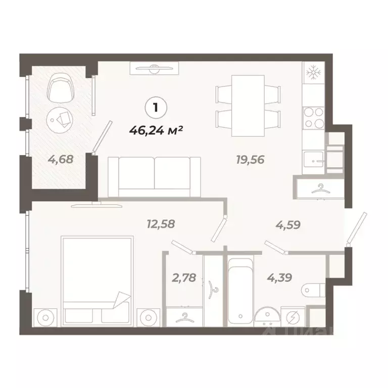 1-к кв. Санкт-Петербург ул. Коли Томчака, 21Д (46.24 м) - Фото 0