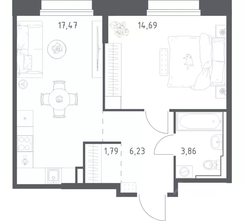 1-к кв. Мурманская область, Кола Кольские Огни жилой комплекс (44.04 ... - Фото 1