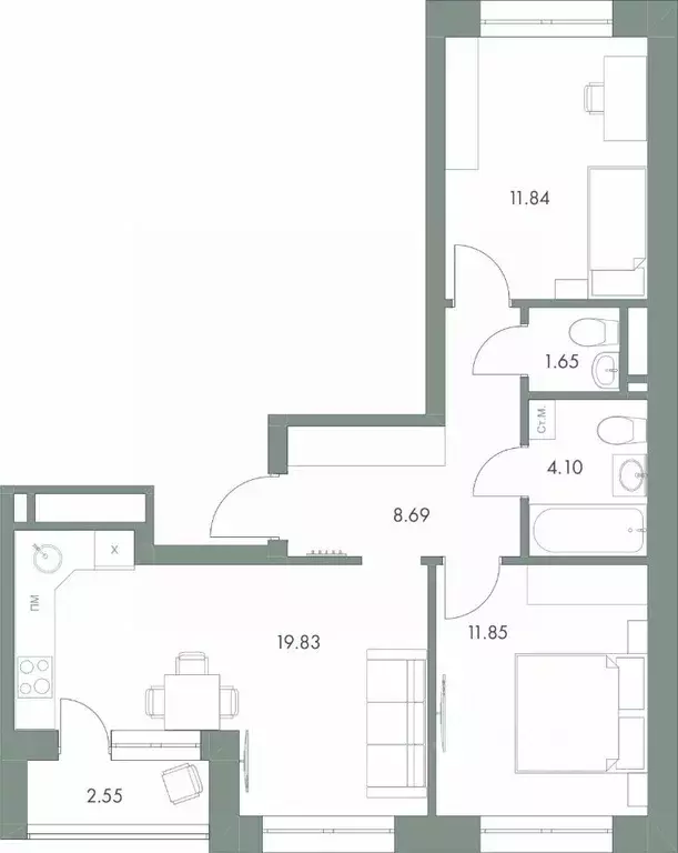 2-к кв. Ханты-Мансийский АО, Ханты-Мансийск ул. Доронина, 7 (60.51 м) - Фото 0