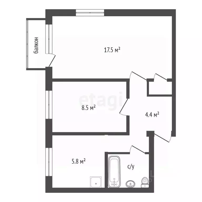 2-к кв. Красноярский край, Красноярск Московская ул., 1 (41.1 м) - Фото 2