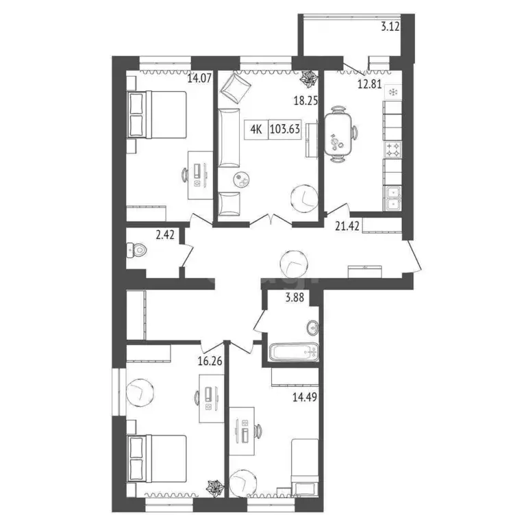 Продаётся 4-к квартира, 105.19 м - Фото 0