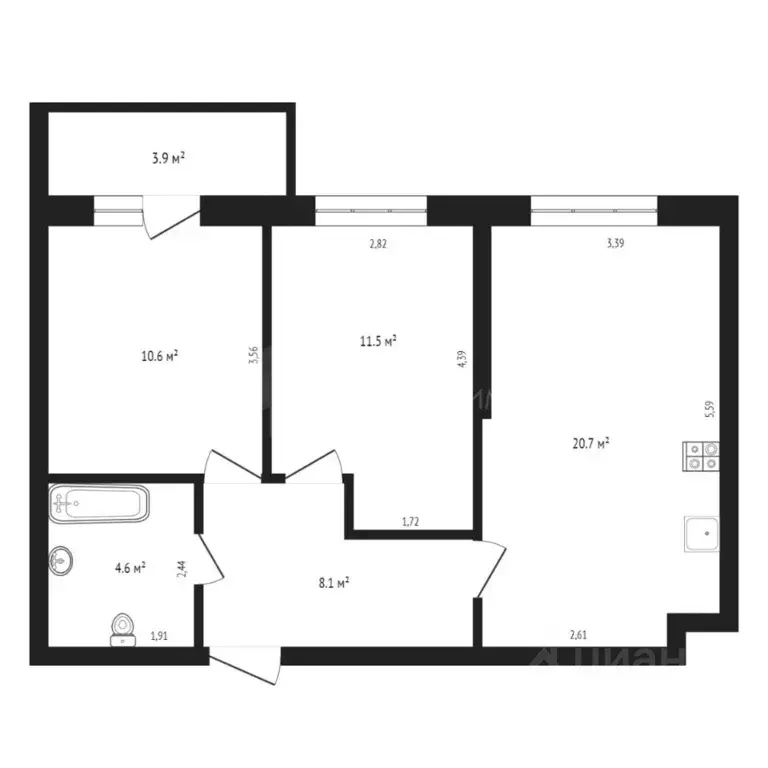 2-к кв. Тюменская область, Тюмень ул. Тимофея Чаркова, 79к3 (55.6 м) - Фото 1