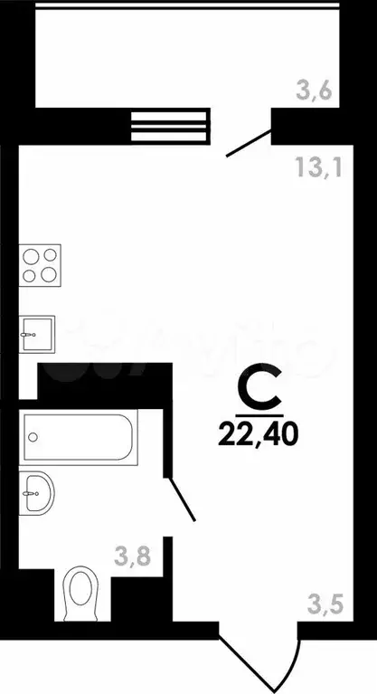 Квартира-студия, 22,2 м, 14/25 эт. - Фото 0