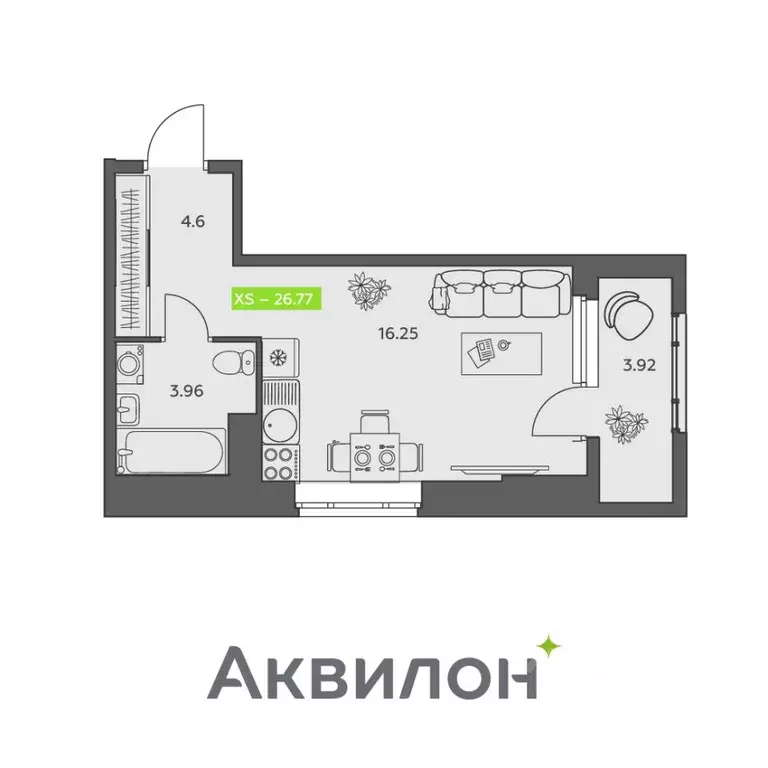 Студия Архангельская область, Архангельск АКвартал жилой комплекс ... - Фото 1