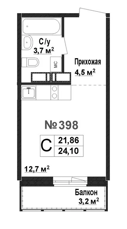 Квартира-студия: Нижний Новгород, ЖК Торпедо (21.86 м) - Фото 1