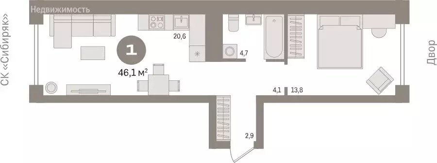 1-комнатная квартира: Новосибирск, улица Аэропорт, 88 (46.09 м) - Фото 1