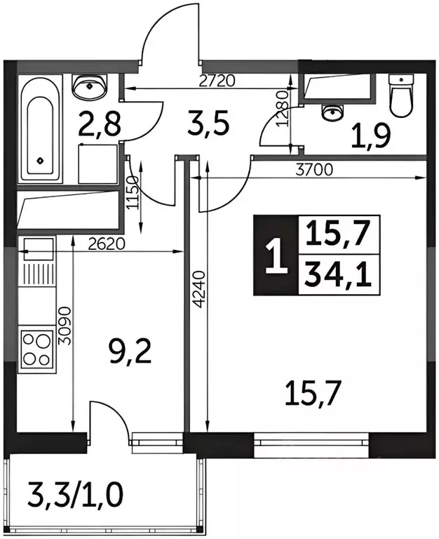 1-к кв. Московская область, Одинцово ул. Сколковская, 9А (36.0 м) - Фото 1