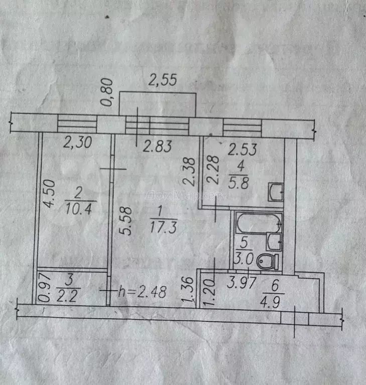 2-к. квартира, 43,6 м, 5/5 эт. - Фото 0