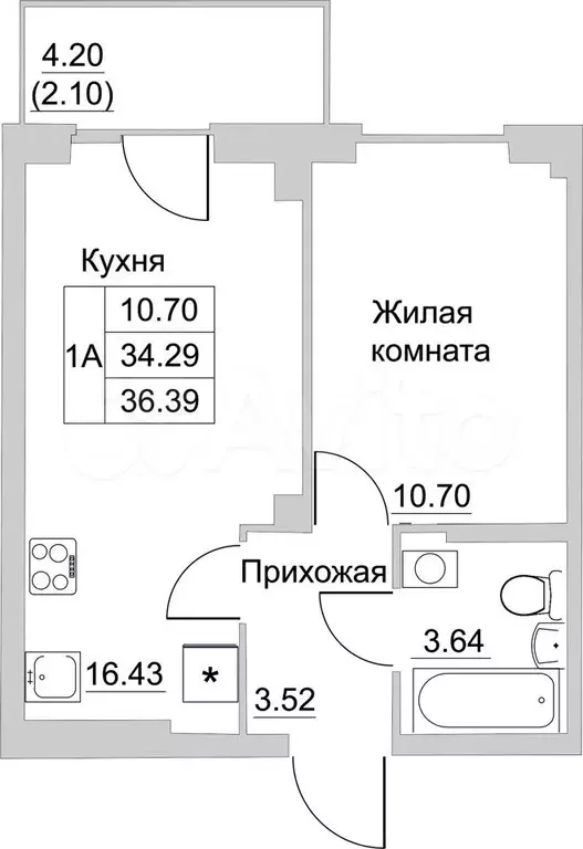 1-к. квартира, 36,4 м, 7/10 эт. - Фото 0