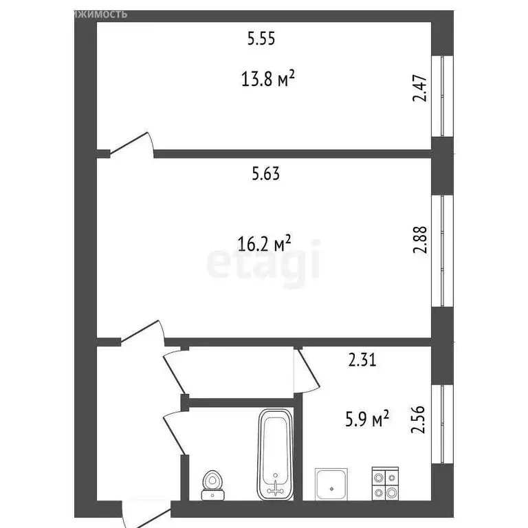 2-комнатная квартира: Челябинск, улица Дегтярёва, 31 (43.8 м) - Фото 0