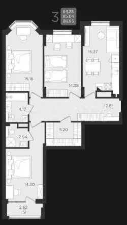 3-к. квартира, 87 м, 4/9 эт. - Фото 1