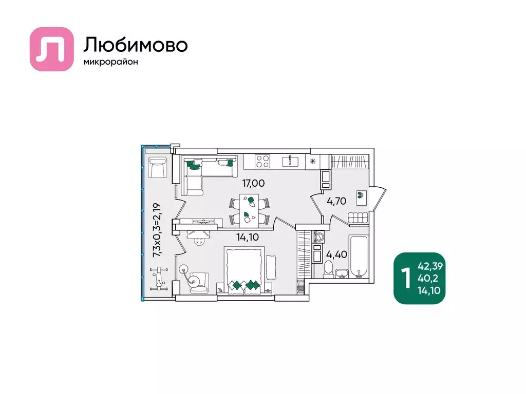 1-комнатная квартира: Краснодар, микрорайон Любимово, 5 (42.39 м) - Фото 0