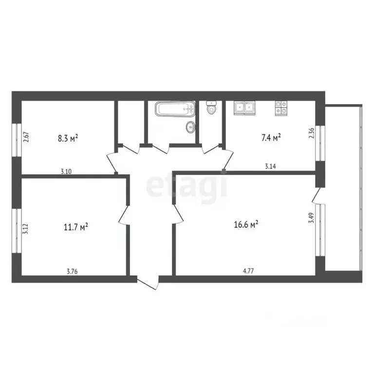 3-к кв. Ямало-Ненецкий АО, Ноябрьск Транспортная ул., 16А (57.0 м) - Фото 2