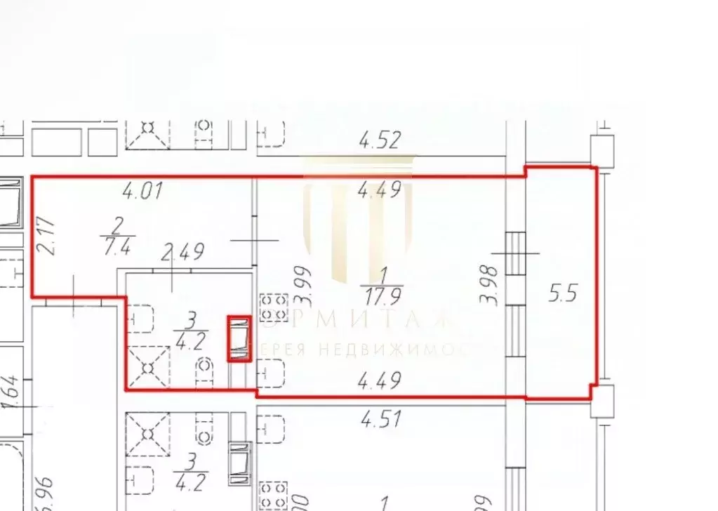 Студия Санкт-Петербург Новолитовская ул., 14 (29.5 м) - Фото 1