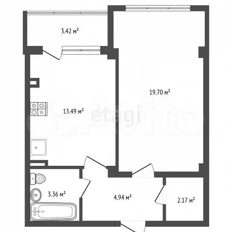 1-к. квартира, 43,7 м, 3/7 эт. - Фото 0