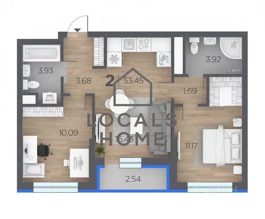 2-к кв. Рязанская область, Рязанский муниципальный округ, с. Дядьково ... - Фото 1