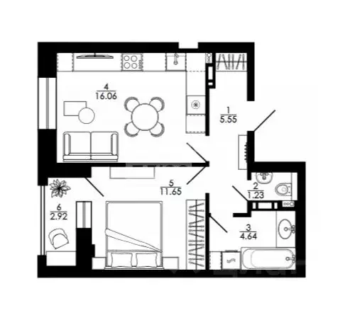 2-к кв. Липецкая область, Липецк Университетский мкр, Архитектор жилой ... - Фото 2