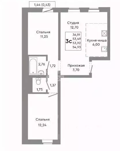 3-к кв. Челябинская область, Челябинск Нефтебазовая ул., 1-15 (54.93 ... - Фото 1