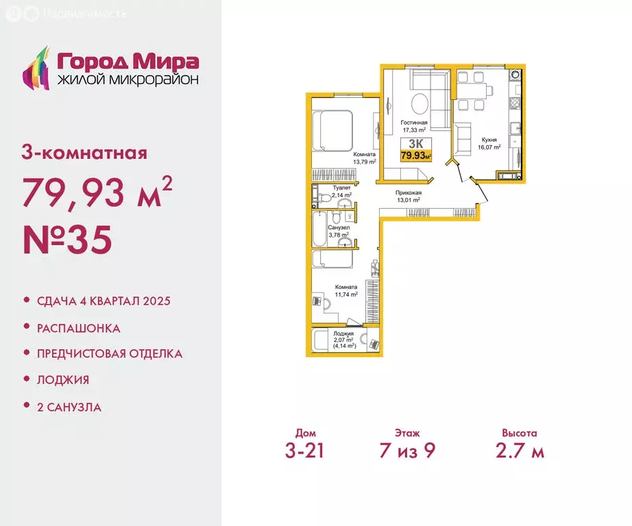 3-комнатная квартира: Симферополь, Центральный район, жилой комплекс ... - Фото 1