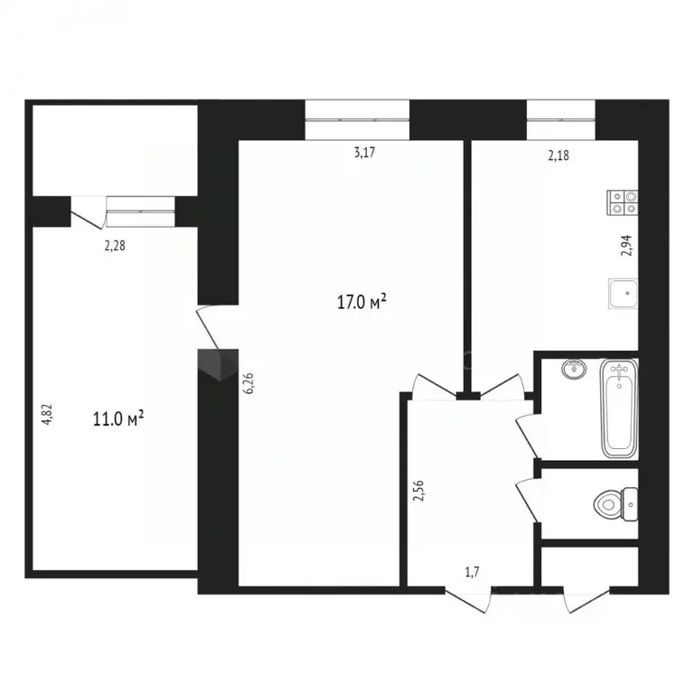 2-к кв. Тюменская область, Тюмень ул. Республики, 90 (45.5 м) - Фото 2