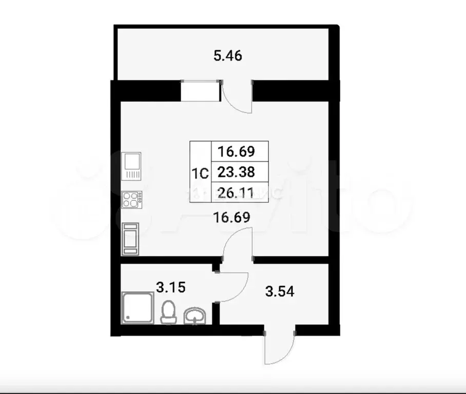 Квартира-студия, 26,1 м, 13/18 эт. - Фото 0