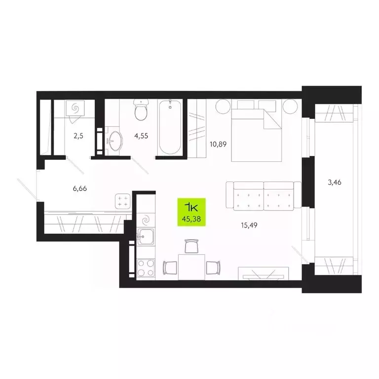 1-к кв. Томская область, Томск Уютный жилой квартал, ул. Маяковского, ... - Фото 1