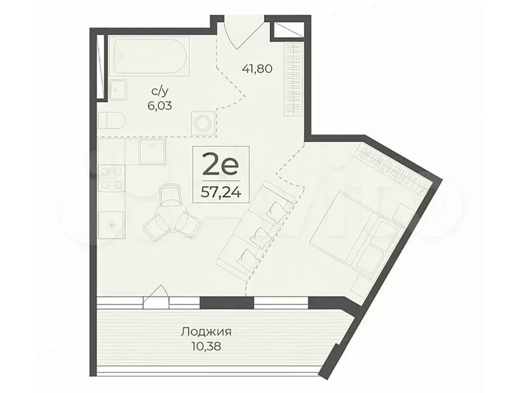 Квартира-студия, 57,2 м, 4/7 эт. - Фото 0