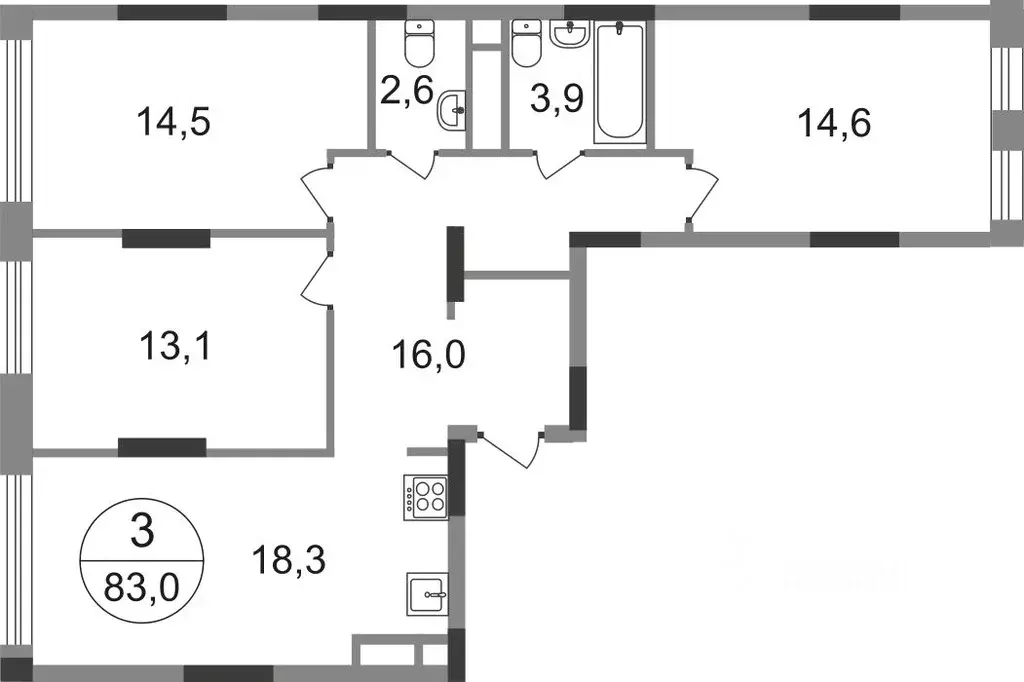 3-к кв. Москва Переделкино Ближнее мкр, 17-й кв-л, к1 (83.0 м) - Фото 0