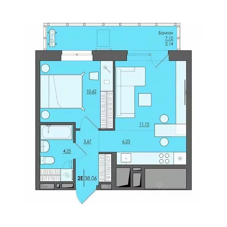 2-к кв. Пермский край, Пермь ул. Сергея Есенина, 9Ак1 (38.06 м) - Фото 1