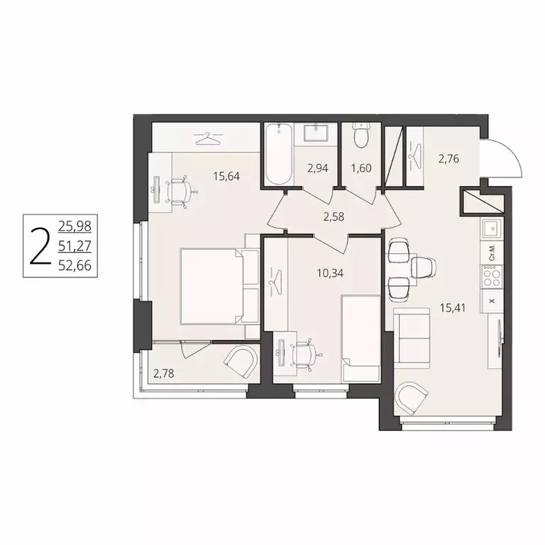 2-к кв. Волгоградская область, Волгоград ул. Степана Разина, 27 (52.66 ... - Фото 1