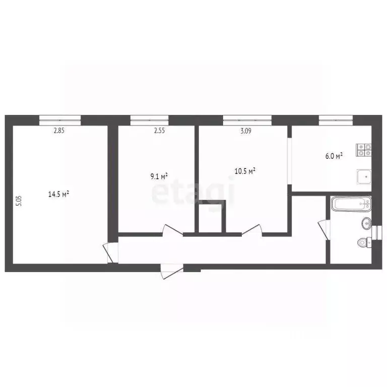 3-к кв. Вологодская область, д. Ерофейка 1 (51.9 м) - Фото 2