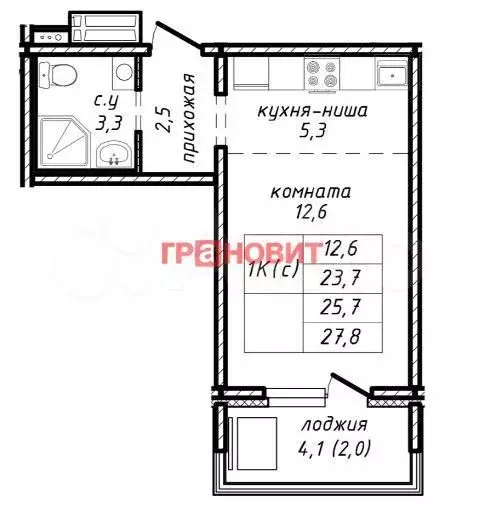 1-к. квартира, 25,7 м, 15/17 эт. - Фото 0
