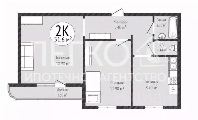 2-к кв. Новосибирская область, Новосибирск Кубовая ул., 112/1 (51.6 м) - Фото 1