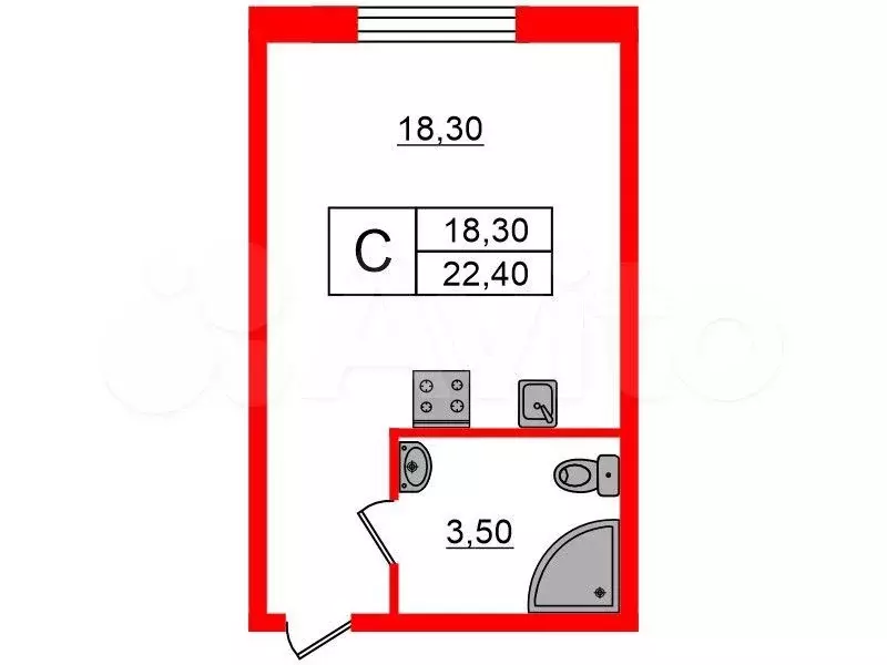 Квартира-студия, 22,4 м, 3/3 эт. - Фото 0