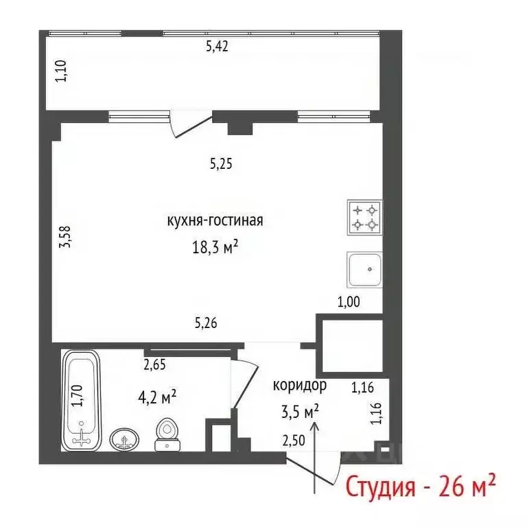Студия Свердловская область, Екатеринбург ул. Мельникова, 27 (26.0 м) - Фото 2
