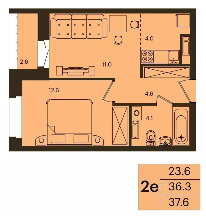 2-к кв. Красноярский край, Красноярск Мясокомбинат мкр,  (37.6 м) - Фото 0