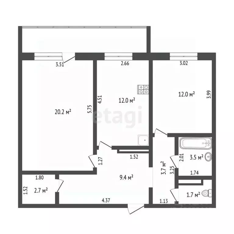 2-к кв. Тюменская область, Тюмень Уральская ул., 51 (64.0 м) - Фото 1