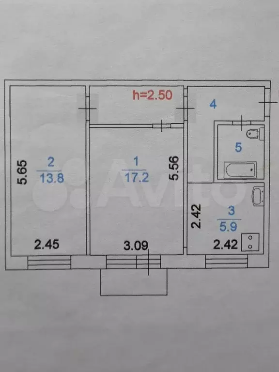 2-к. квартира, 44,6 м, 4/5 эт. - Фото 0