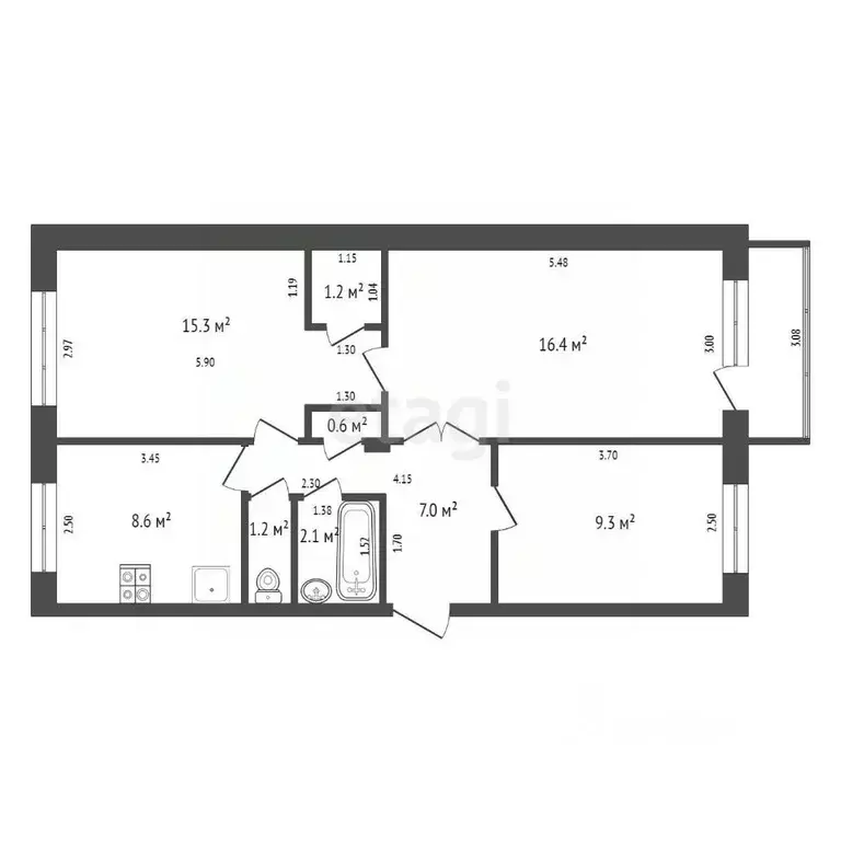 3-к кв. Брянская область, Брянск ул. Брянского Фронта, 14 (61.7 м) - Фото 1