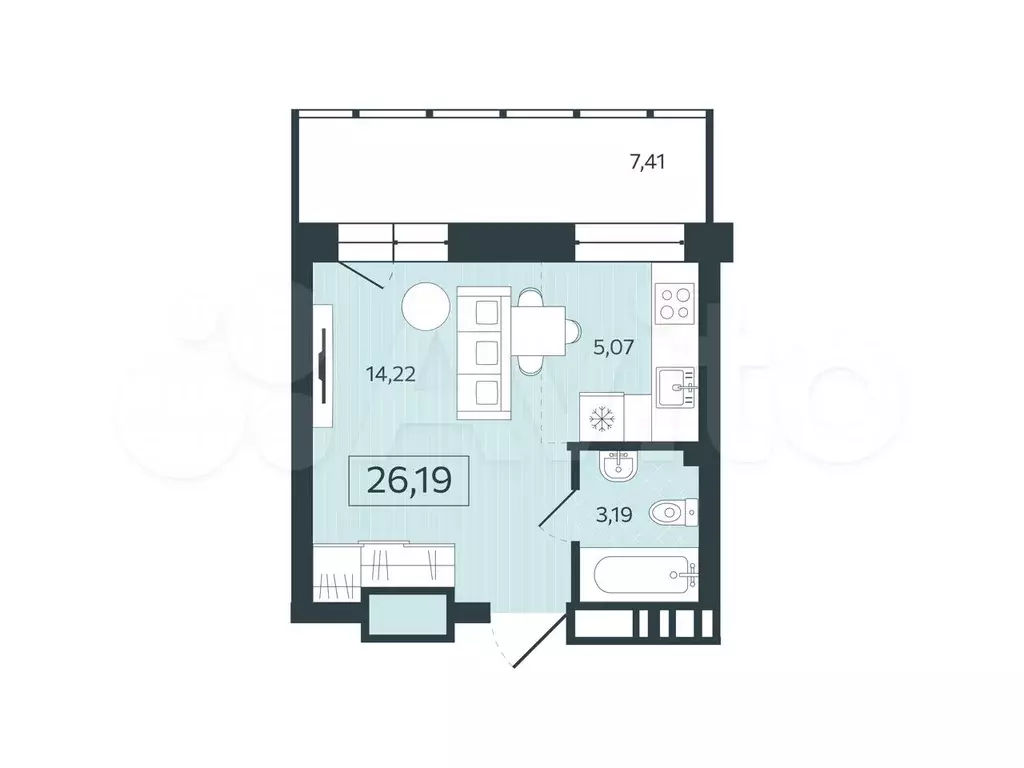 квартира-студия, 26,4 м, 7/18 эт. - Фото 1