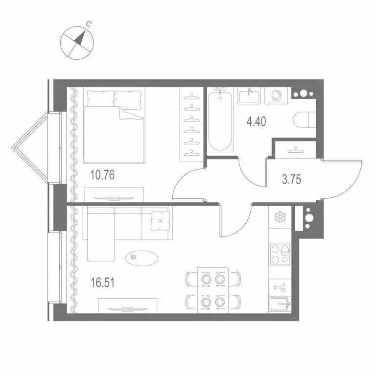 1-комнатная квартира: Санкт-Петербург, Матисов остров (35.42 м) - Фото 1