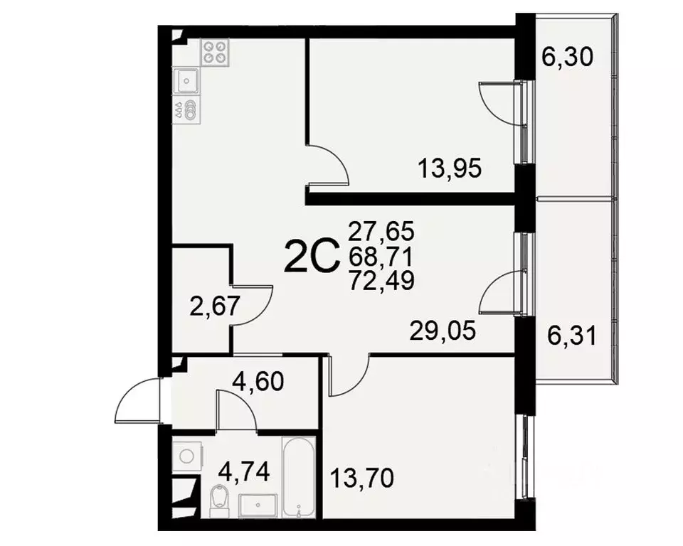 2-к кв. Тульская область, Тула Хлебная пл. (68.71 м) - Фото 0