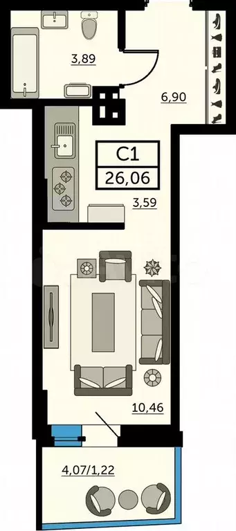 Квартира-студия, 26 м, 19/24 эт. - Фото 1