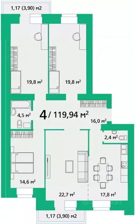 4-к кв. Красноярский край, Красноярск ул. Березина, 82Д (119.94 м) - Фото 0