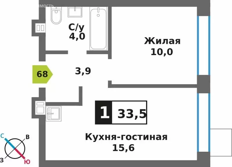 1-комнатная квартира: Светлые Горы, квартал Марьино-Знаменское, жилой ... - Фото 1